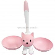 Comedouro Duplo De Gato Branco E Rosa