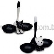 Comedouro Duplo De Gato Preto E Branco